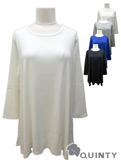 <QUINTY /クインティ>ひらりとしたフレアシルエットが女らしい細リブロングカットソーです。(撮影サイズ:F3)