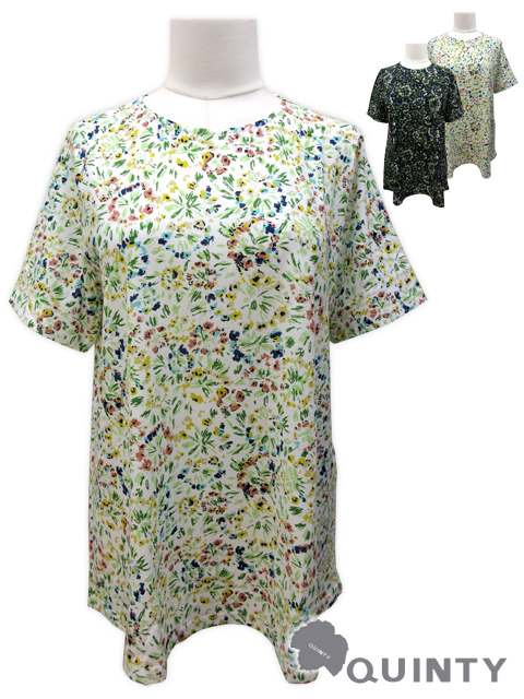 <QUINTY /クインティ>サラリと涼しい強撚カットソーのフラワー柄Tシャツです。