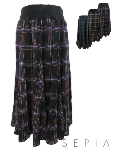 ＜SEPIA /セピア＞高級感あるジャガード織のチェック柄ロングスカートです。(撮影サイズ：F2)