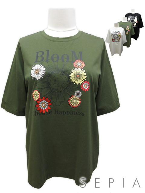 <SEPIA /セピア>カラフルな大人顔フラワープリントTシャツです。(撮影サイズ:F2)
