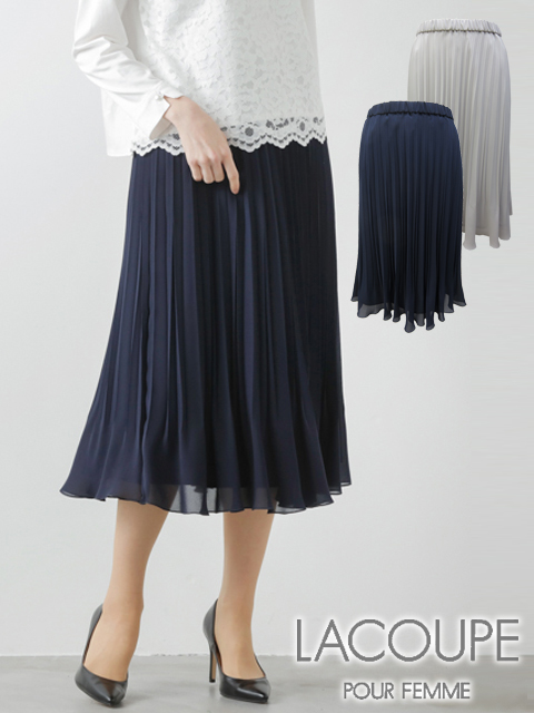 ＜LACOUPE /ラ・クープ＞ふわりとした裾が可愛らしい裾消しプリーツのジョーゼットスカートです。(撮影サイズ：F)