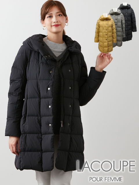 <LACOUPE /ラ・クープ>ふっくら丸みのあるショールカラーが可愛いストレッチダウンコートです。(撮影サイズ:F)