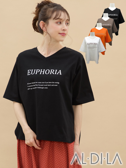<AL・DI・LA /アル・ディ・ラ>スッキリとしたVネックにシンプルなロゴプリントのコットンTシャツです。