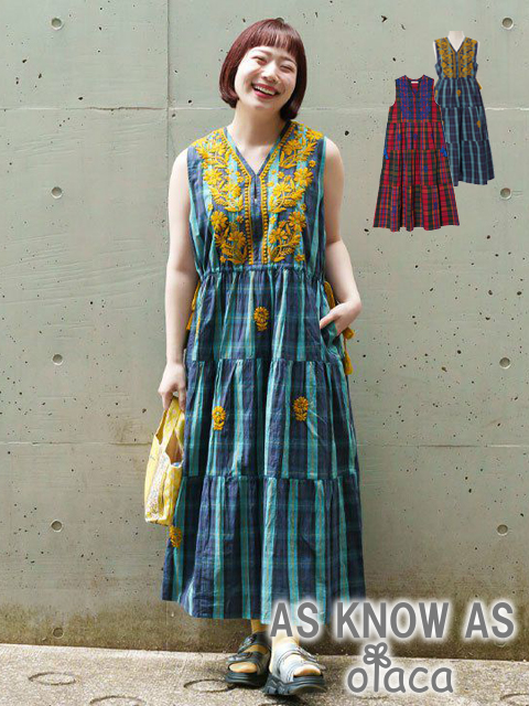 <AS KNOW AS olaca /アズ・ノゥ・アズ・オオラカ>刺繍がポイント!大人可愛いティアードロングワンピースです。