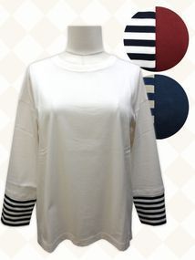 袖口ボーダー天竺カットソー