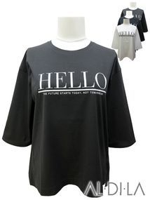 HELLOプリント七分袖Tシャツ